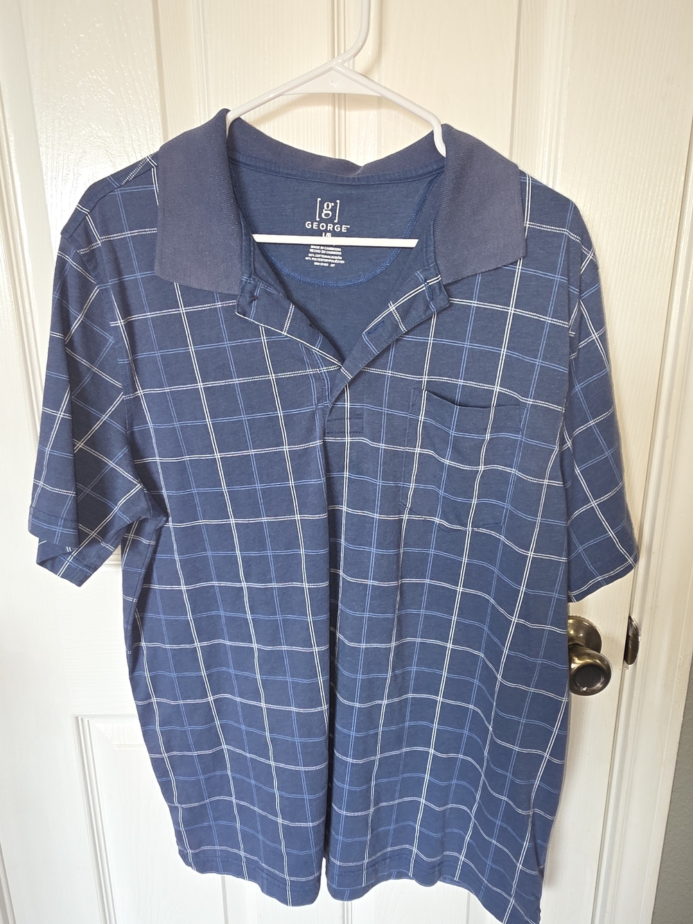 George Men’s Blue Plaid Short-Sleeve Polo